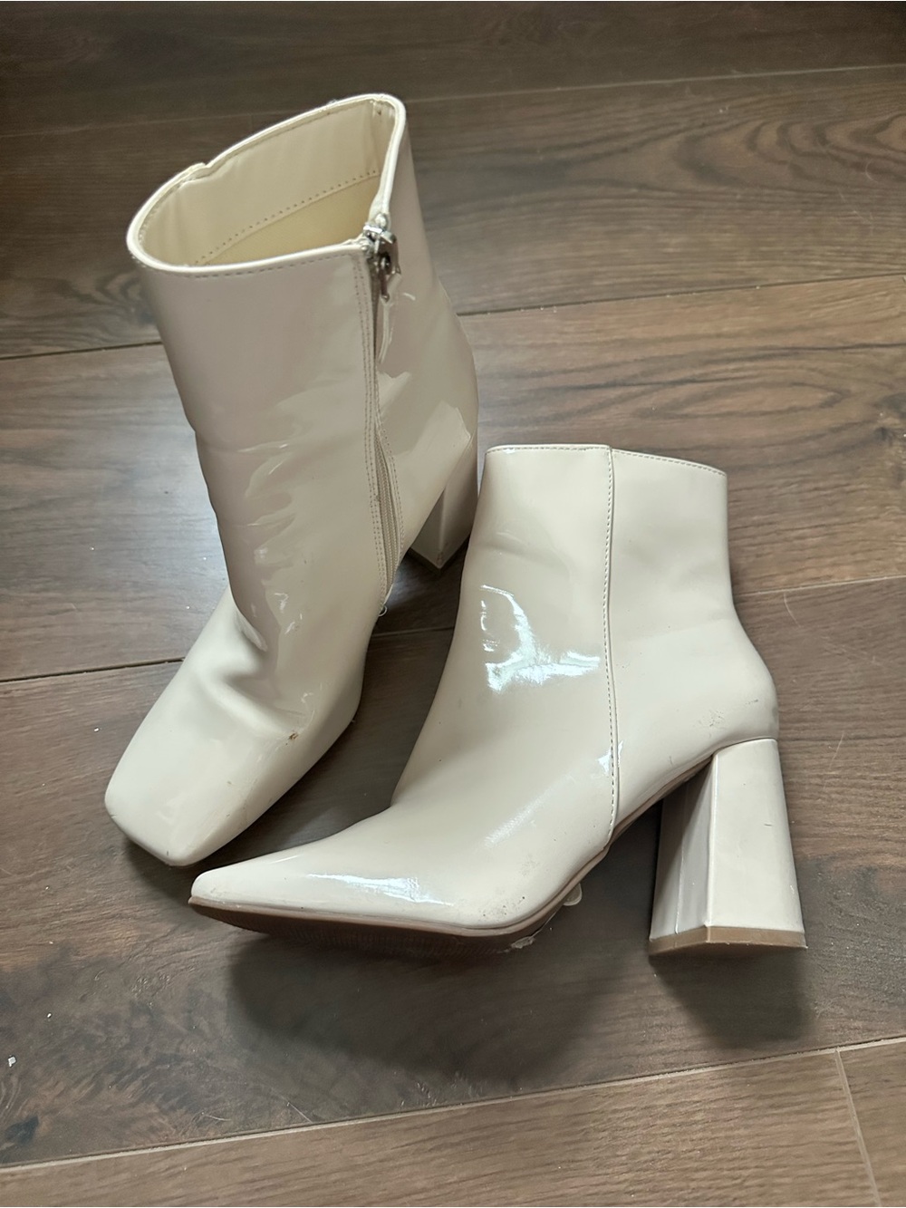 Charlotte Russe Cream Patent Block Heel Ankle Boots
